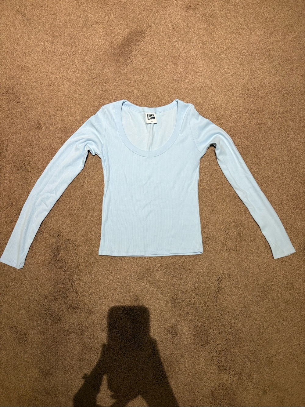 Harlow ribbed Powder Blue Long-Sleeve Scoop Neck Top size small